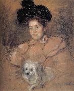 The girl holding the dog